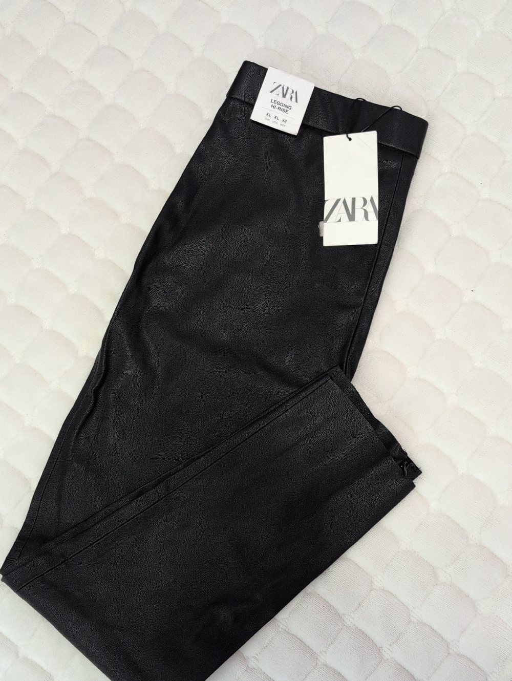 Zara Black Faux Leather Leggings with Branded Tags